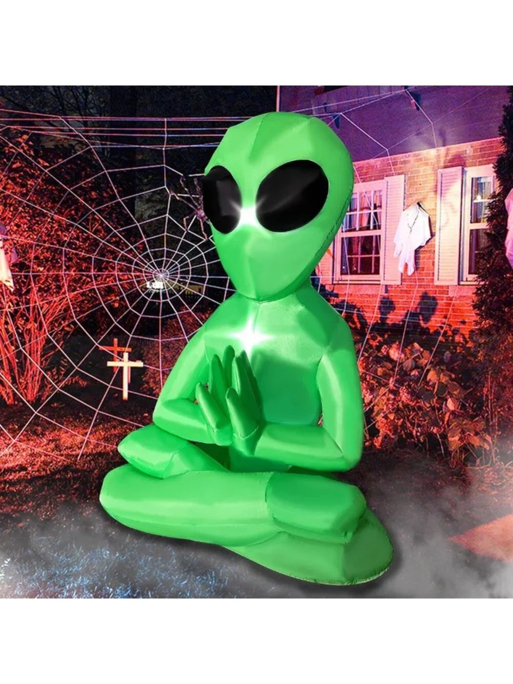 5ft Inflatable Meditating Alien Halloween Decoration with LED Lights for Yard